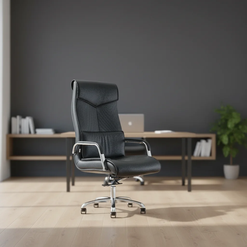 Modern Ergonomic Leather Executive Office Chair with Thick Padding Adjustable Height Aluminium Base 6