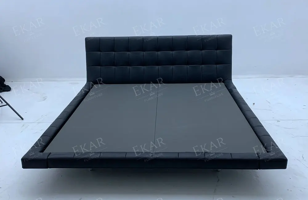 product luxurious queen king size modern bed frame stainless steel brushed metal gunmetal hardware legs soft sofa bed leather home-68