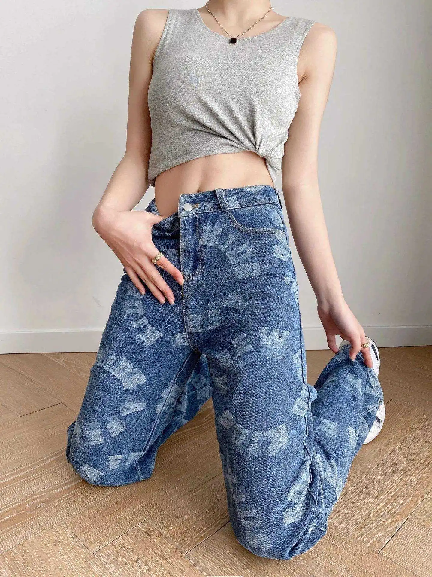 Women's Jeans 2024 Laser Custom Reversed High Waisted Bell Bottom Pantalones Ladies Female Denim Jeans Women