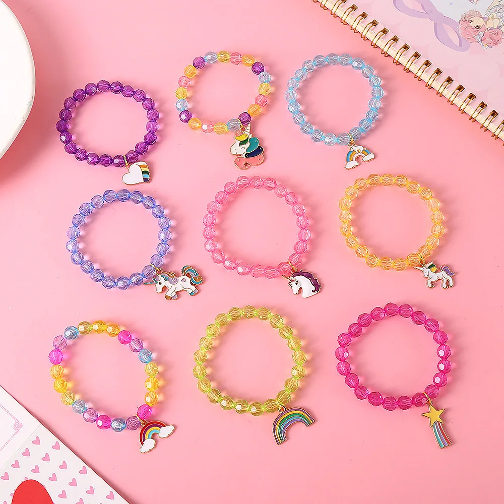Girl Rainbow Star Heart Charm Friendship Bracelet Good Friend Gift Unicorn  Beads Pendant Bracelet for Kids