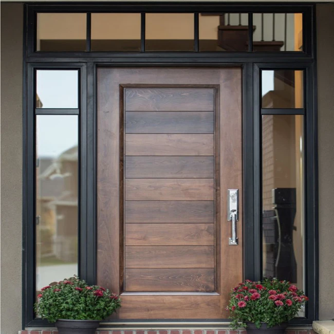 Factory Price Classic Models Front Main Entrance Solid Teak Wood Double Door Design