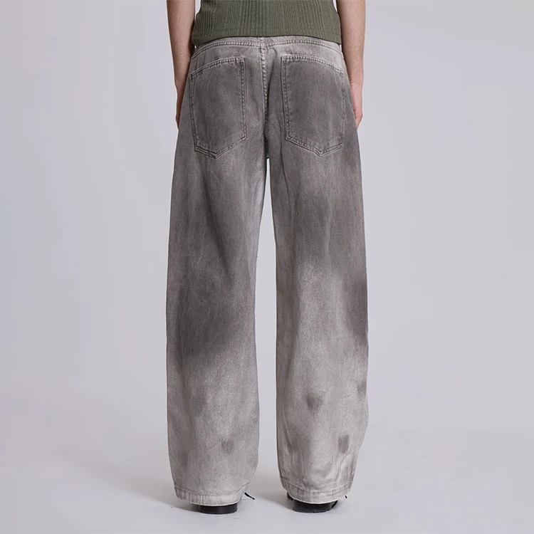 【QUALISARTIFPEREO】DIRTY BAGGY PANTS Vintage Straight Gray Denim Baggy Jeans for Men | Breathable Y2K