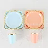 7-inch gold edge round light blue paper plate-10 pcs