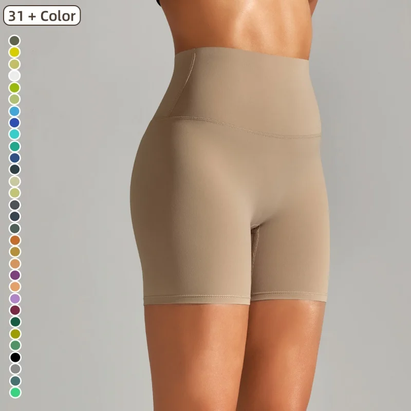 Individuell gestaltete neue Einheitsfarbe Yoga-Shorts Hohe Taille Po-Lift enge Shorts Atemdurchlässige Lauf-Dreiviertel Yoga-Shorts