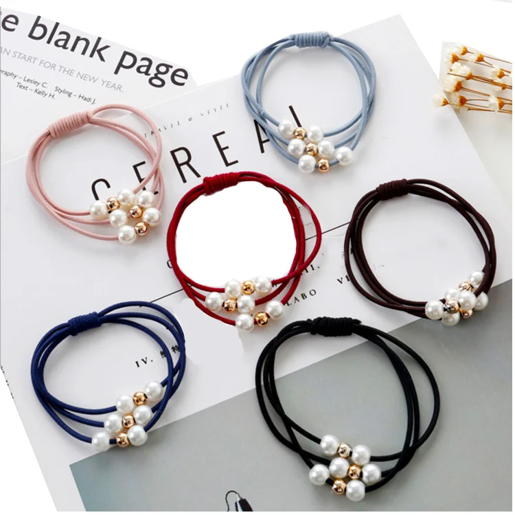 Модные высокоэластичные резинки для волос однотонные жемчужные эластичные