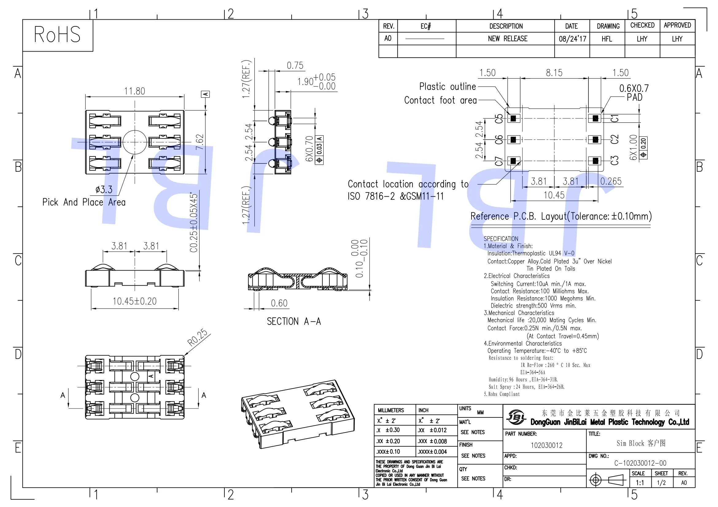 SIM card block Stable Performance 6 pin stock goods JBL-SM005