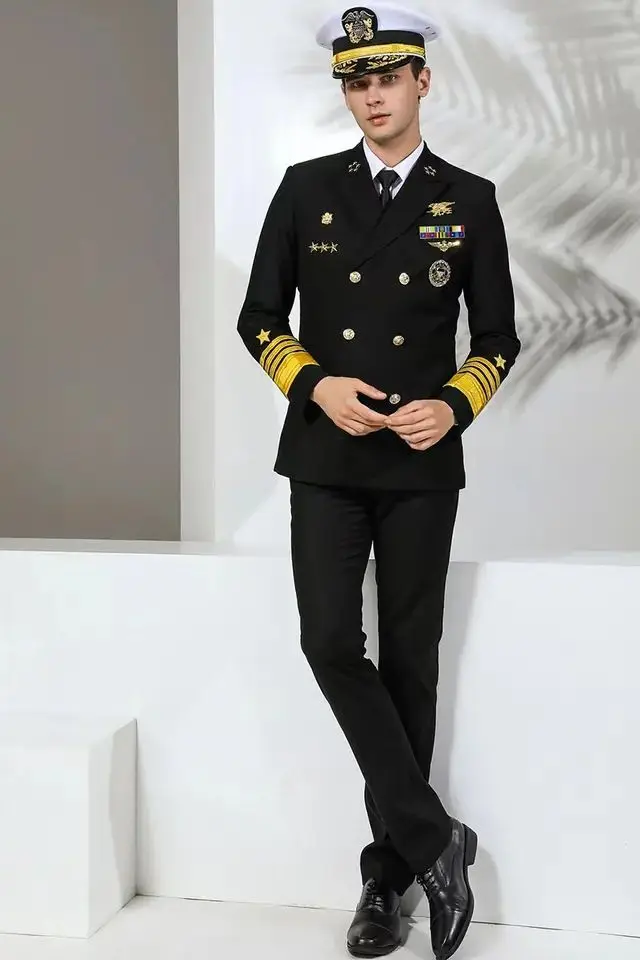 Admiral Captain Uniform Double Breasted Jacket Pants Clothing Pilot Work Uniform