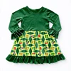 Solid Green Top Cartoon Clover Grid Print Ruffle Dress