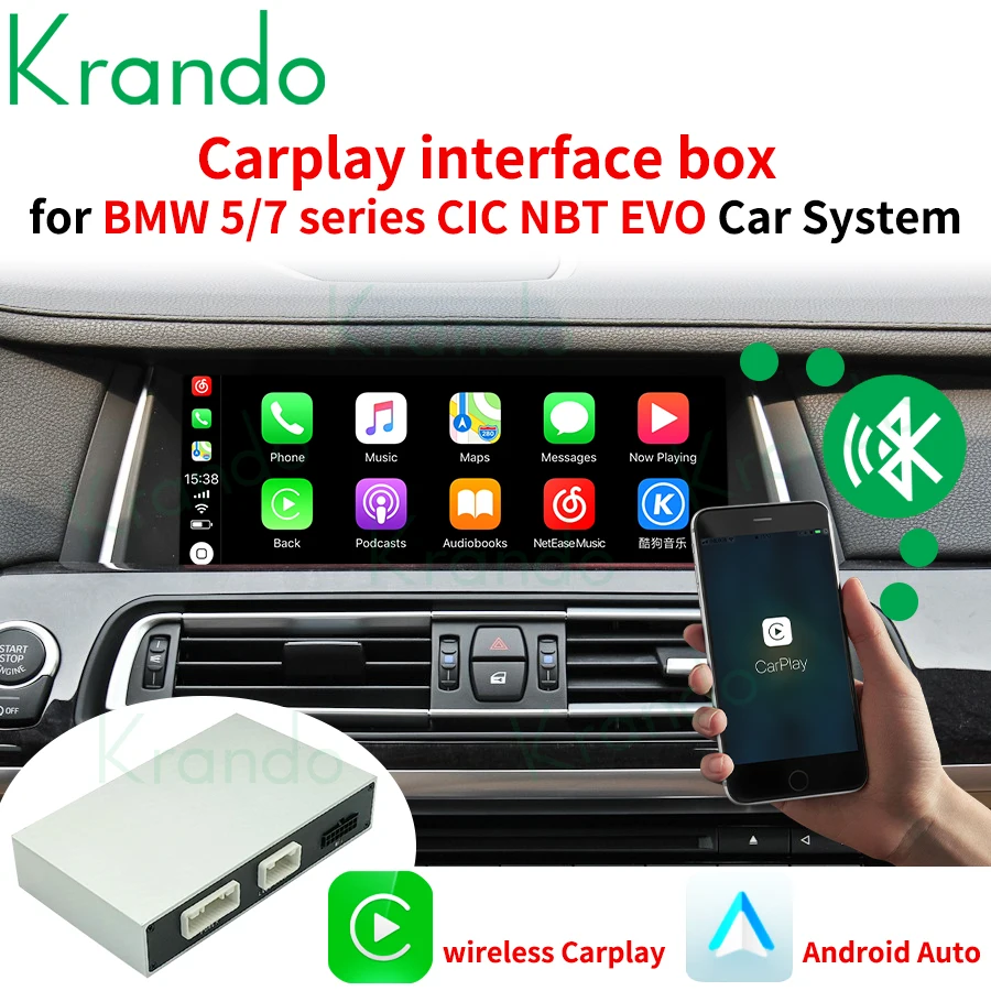 Krando Wireless Upgrade Interface Box for BMW 5 Series F10 F11 F07 GT 7 Series F01 F02 CIC NBT EVO Decoder Carplay Box