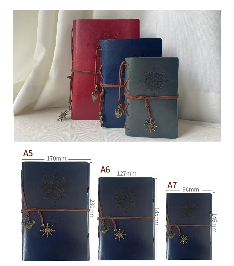A6 vintage leather cover journals handmade travel kraft paper blank notebook