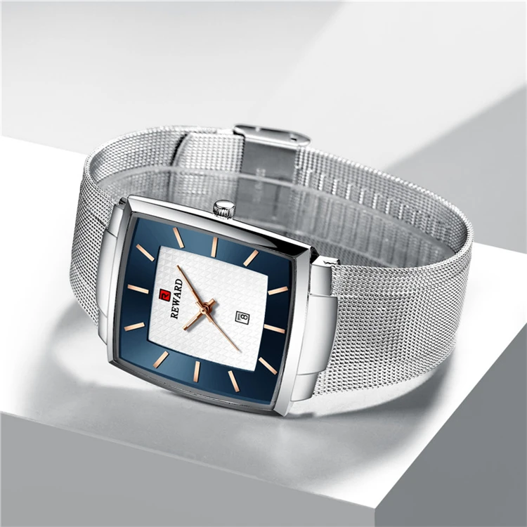 For Men REWARD 62009 Special Male Quartz Watch Activity Mesh Band Waterproof Auto Date Simple Business Watch Kit