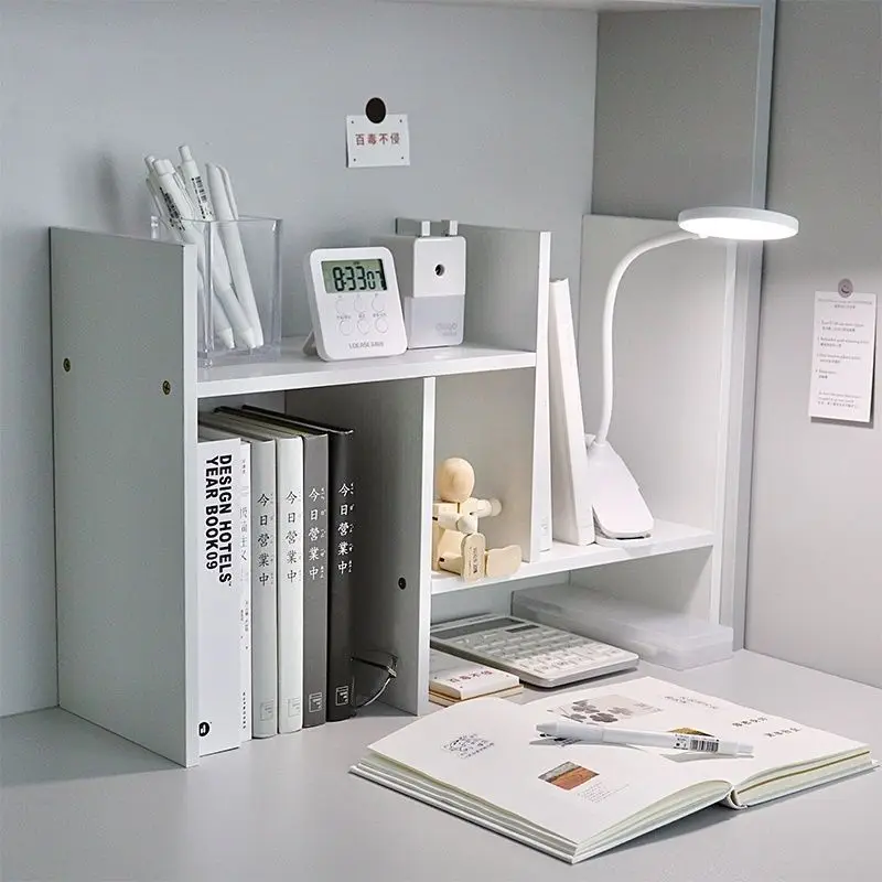 Ins Style Simple Modern Dormitory Desktop Artificial Board Storage Rack with 2 Shelves White Bookshelf Creative Table Cabinet