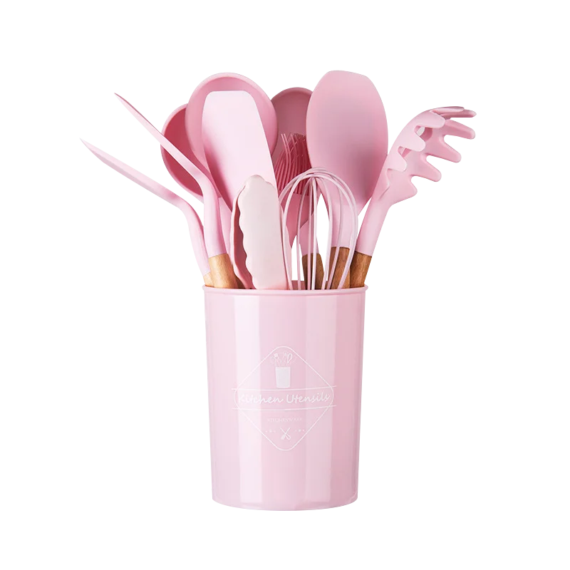 Оптовая продажа; 12 штук в 1 Набор Кухонные гаджеты Инструменты стенд кухонные шпатель силикона кухонная утварь набор с деревянной