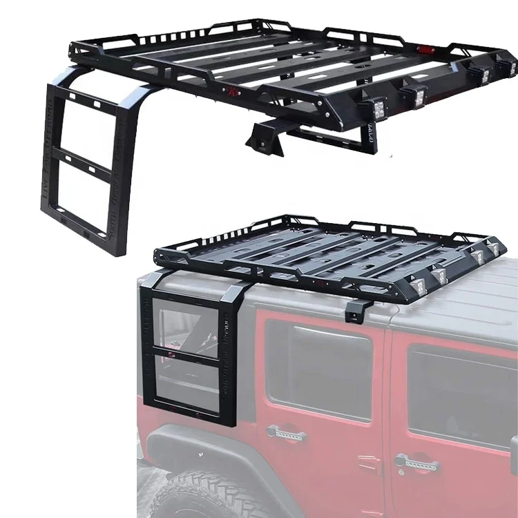 4X4 Car Roof Rack with LED Light Ladder Luggage Rack Mount Kit Cargo ...