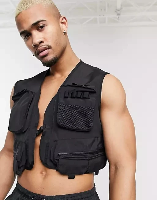 Kingyoung Casual Summer Gilet Vest - Black Utility Jacket