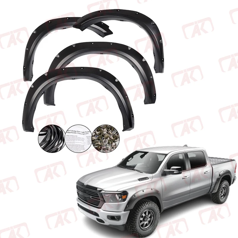 Black Smooth Finish Pocket Rivet Style Fender Flares For Dodge Ram 1500