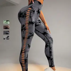 European American Influencer Favorite Side Cutout Yoga Pants High Waist Tie-Dye Butt Lifting Moisture-Wicking Activewear