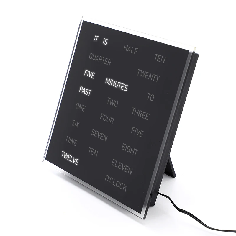 Vintage Unique Design Customized Language Wall Wording Clock Home Decor Dutch French German Table Electronic Word LED Clock