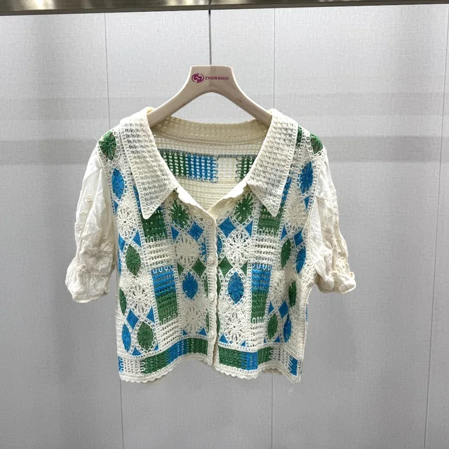 OEM ODM Women's Crochet Daisy Floral Square Boho Sexy Cardigan Sweater Ladies Casual Summer Tops