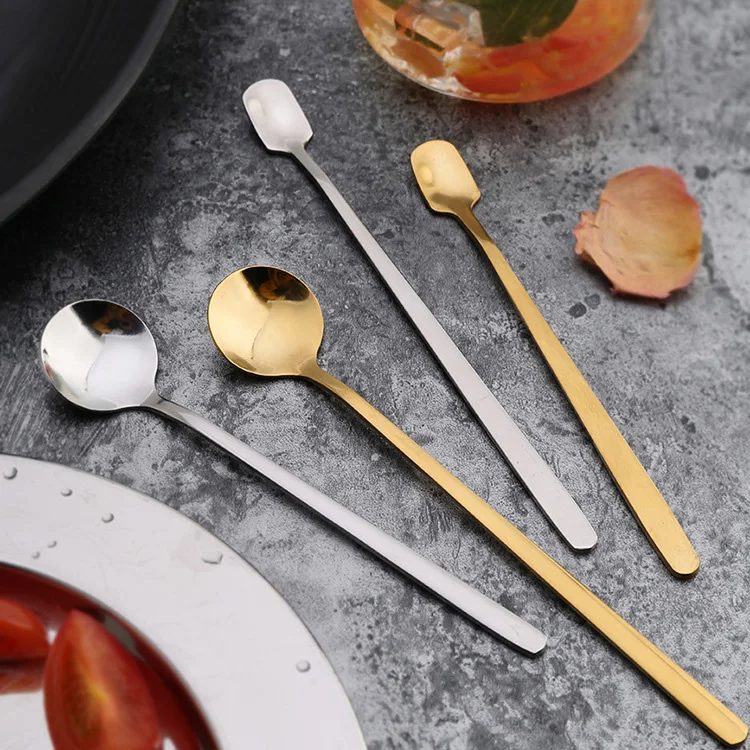 New Drinking Tools Kitchen Tableware Gadget Supplies Stainless Steel Flatware Teaware Coffee Stirring Spoon Long Handle Spoons