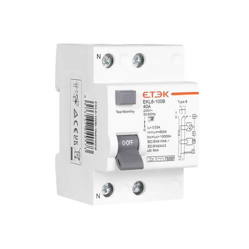 ETEK DCma6 Type B  RCCB  2P  40A 30mA  Rcd Type  Rccb Circuit Breaker Rccb Type B 10KA