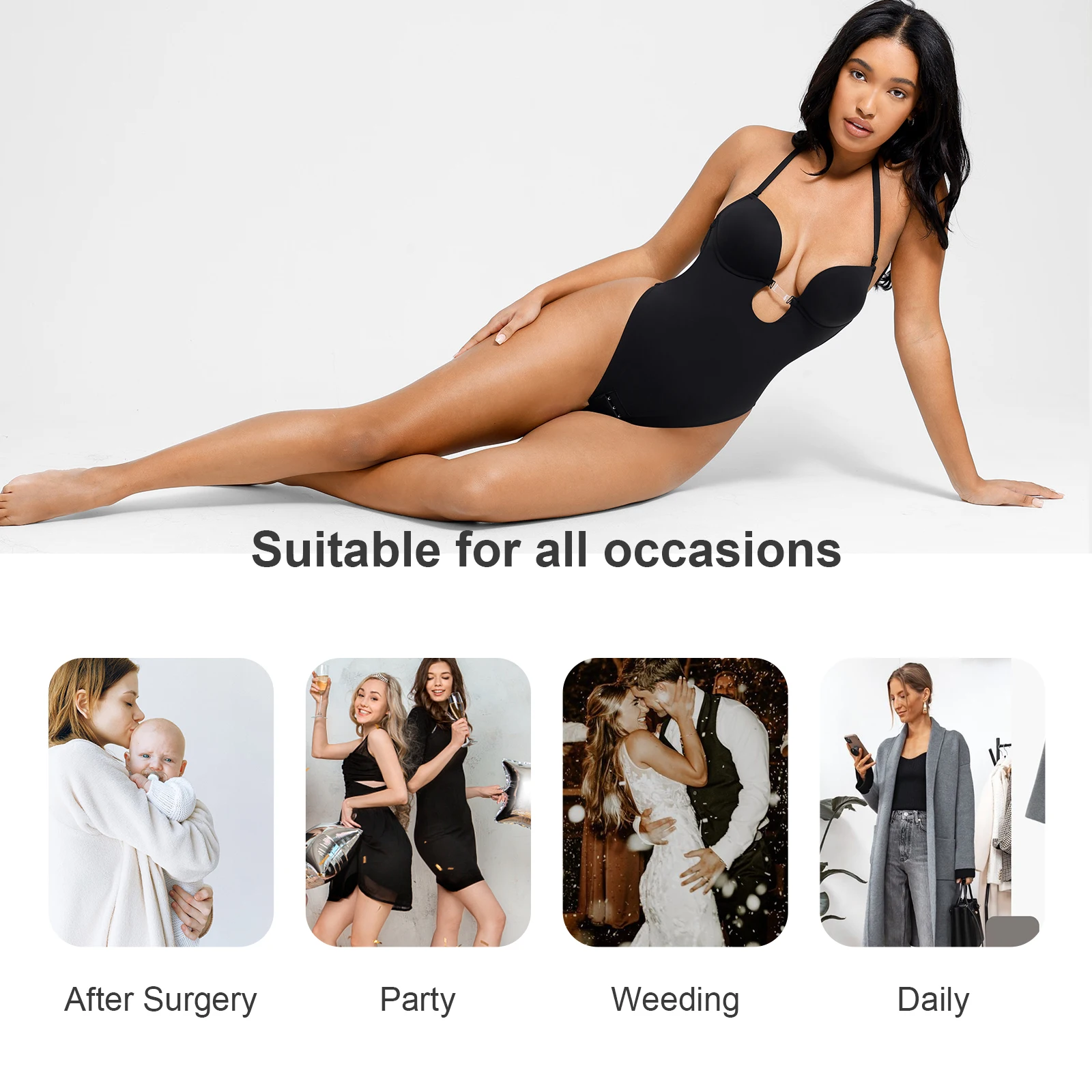 Femme Plunge Backless Body Shaper Bra, Body Dos Nu Invisible Mariage,Femme sous-vêtements Body Bretelles Col V Profond Soutien-Gorge Push up Dos Nu sans Couture 2025