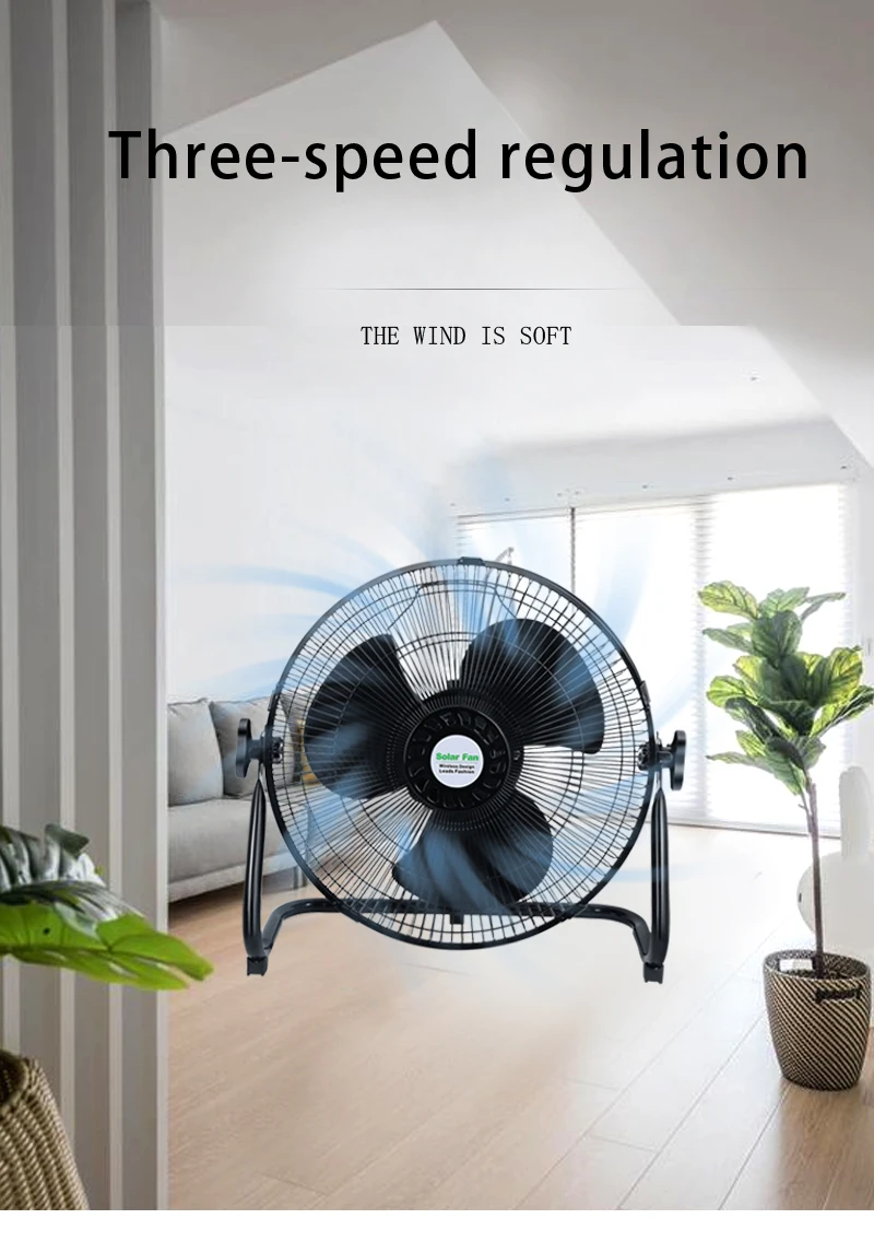 Rechargeable Fan Solar Charging With Solar Panel 12 Inch 16 Inch Large