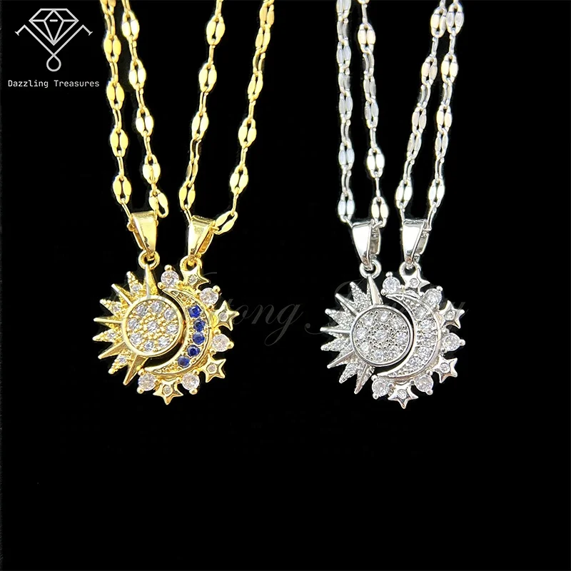 Wantong Jewelry CX004 Trendy 18K Gold Plated Sun and Moon Magnetic Necklace  for Couples Fashion Fine Chains Pendant Necklaces