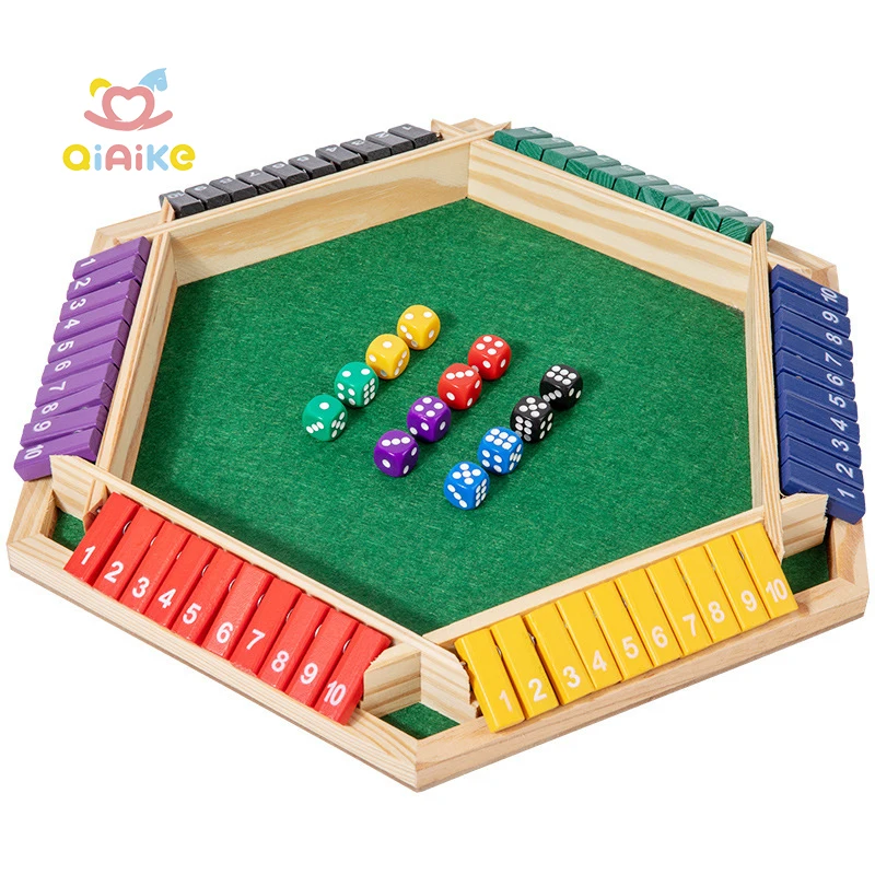 Qiaike Shut the Box Dice Game 2-6 Player Family Wooden Board Table Math Games for Adults and Kids Party Club Game