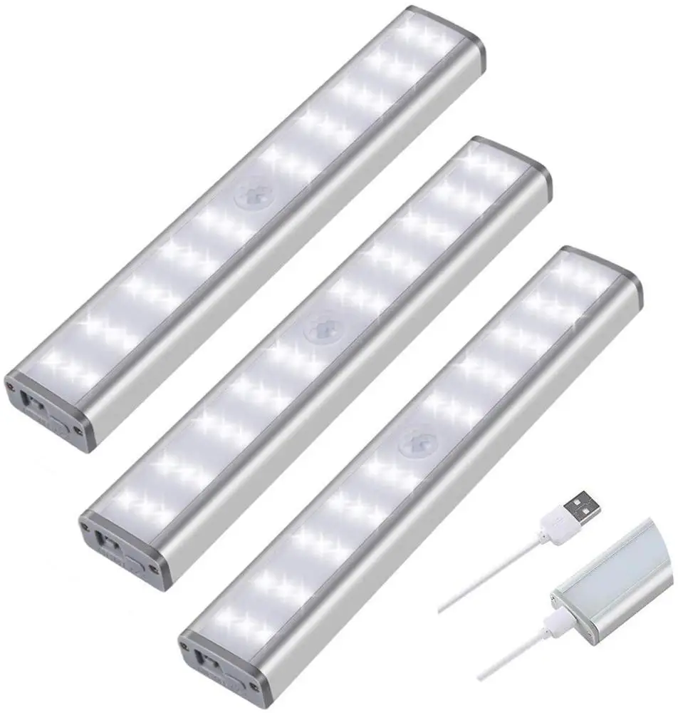 Motion Sensor Under Cabinet Lights 30 LED USB Rechargeable Closet Kitchen Lamps 