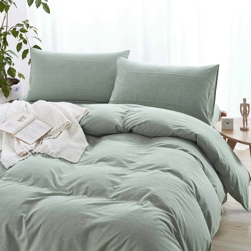 Best-selling Modern Custom Solid Green Duvet Cover Set Queen 100% Cotton Bedding Set Full Hotel Luxury  Comforter Cover Set details