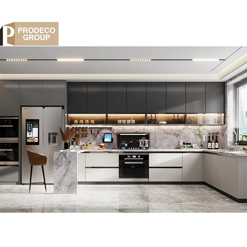Prodeco Italy Neoclassical Double Pull Down Basket Modular Kitchen Cabinets Set With Sink Accessories