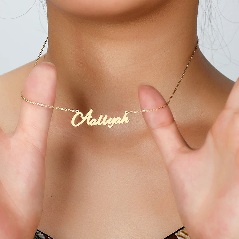 Custom Name Pendant Necklace Women Men Stainless Steel Nameplate