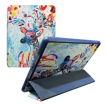 Painting tri-fold PU Leather  Case Smart Auto Wake Sleep tablet tpu back cover with pen slot For ipad 7 Ipad 8 ipad9 10.2 inch