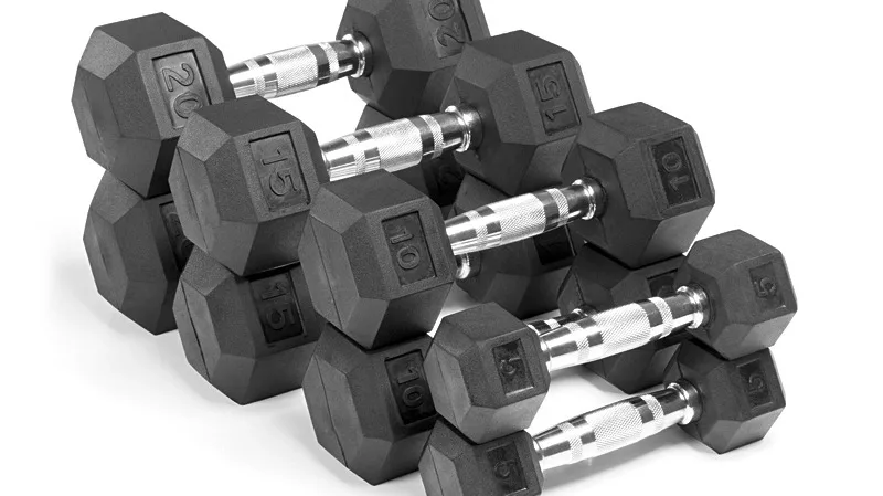 Factory Wholesale Cheap Hexagon Rubber Dumbbell Set 10kg Gym Dumbbells 