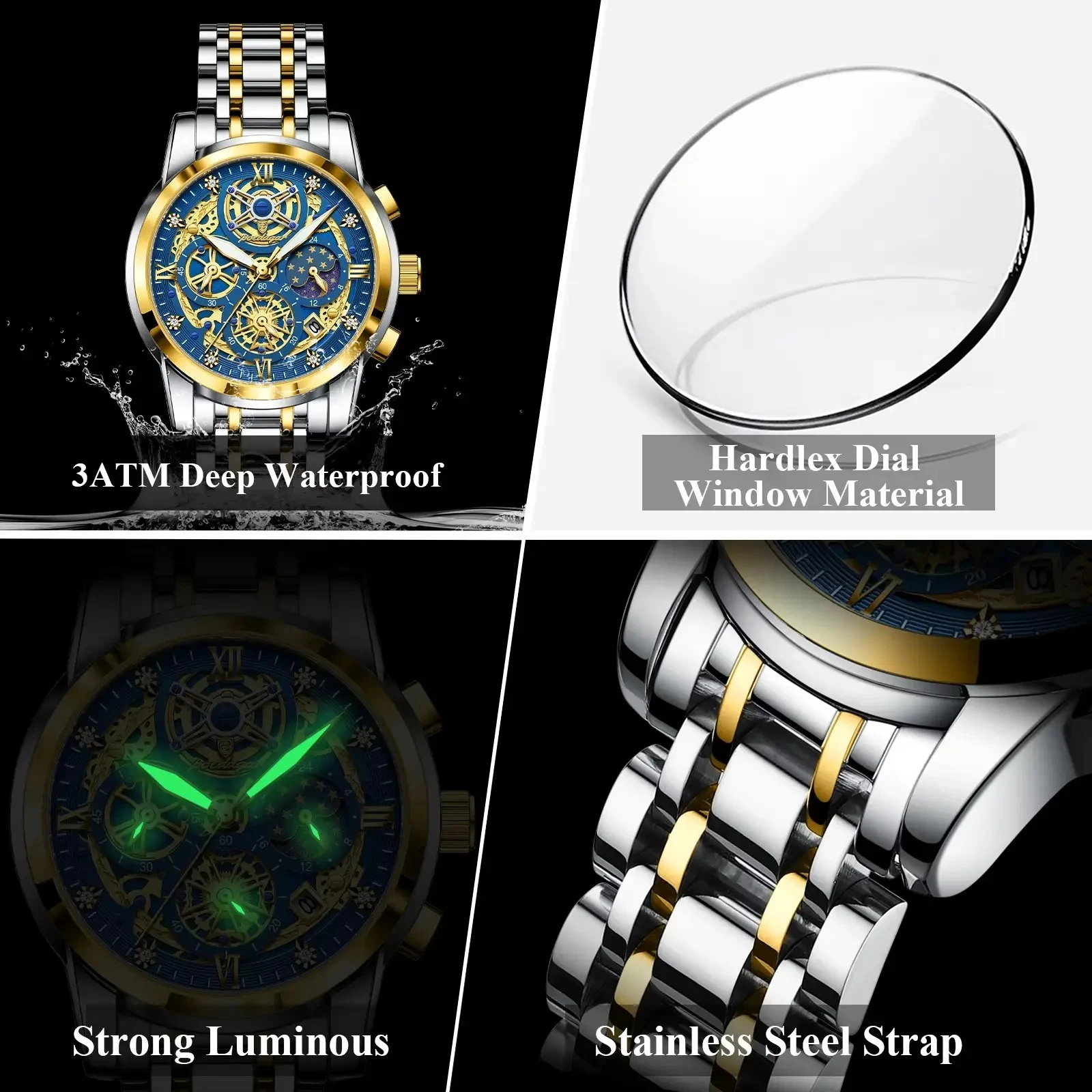 POEDAGAR 984 Men Waterproof Luminous Auto Date Chronograph Luxury Fashion Watch Quartz S aperçu 6