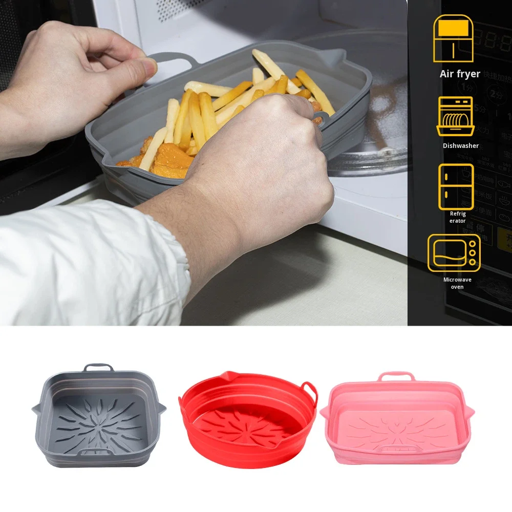 Air Fryer Silicone Baking Tray Foldable High-Temperature Resistant Round  Square/round Foldable Silicone Oven Baking Pan supplier