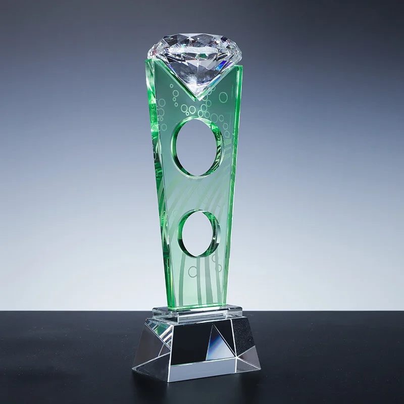 Factory direct custom green k9 Crystal Diamond trophy can be carved and sandblasted inside factory