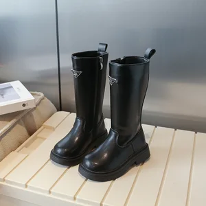 Autumn and Winter New Children's Long Boots with Side Zipper and Plush High Boot Fashionable Children's Casual Shoes