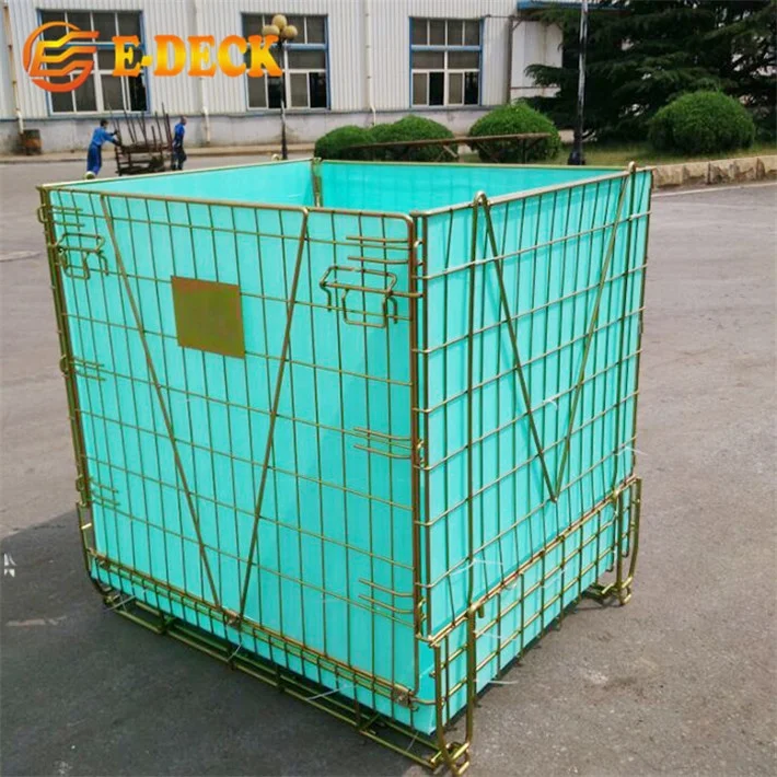 Folding Storage Steel Stack Galvanized Warehouse Collapsible Wire Mesh Container With PP Sheet