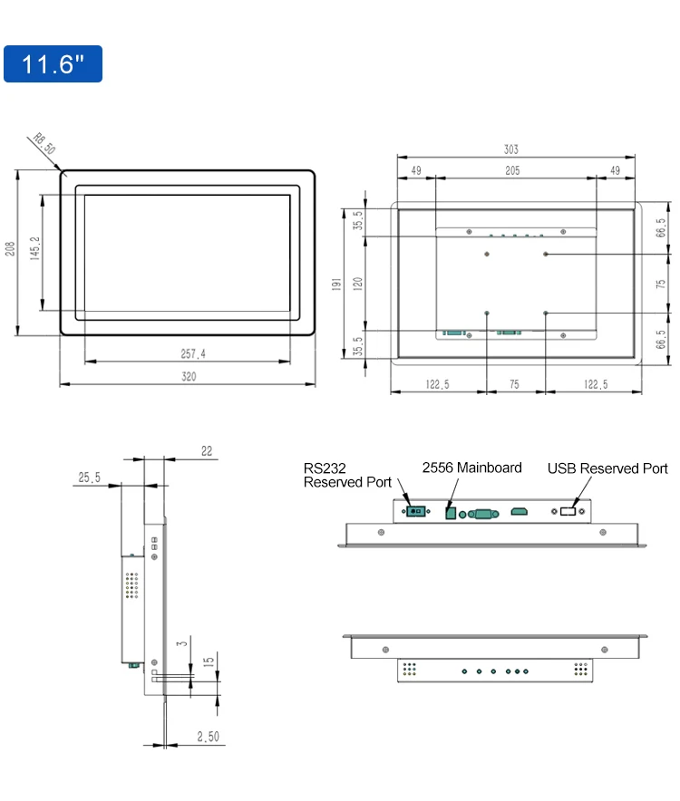15.6 Inch 1366*768 IPS 1920*1080 VGA Capacitive Touch Metal Aluminum Frame TFT Embedded Pure Flat Industrial LED Monitor