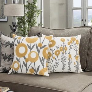 Embroidery Throw Pillow Covers  Spring Square Farmhouse Plant Floral Patterns Decoration for Bedroom Sofa