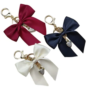 Luxury Custom Plush Cheer Bow Keychain Handmade UV Printed Keyring Bag Charm Pendant Cute Heart Accessory for Gift
