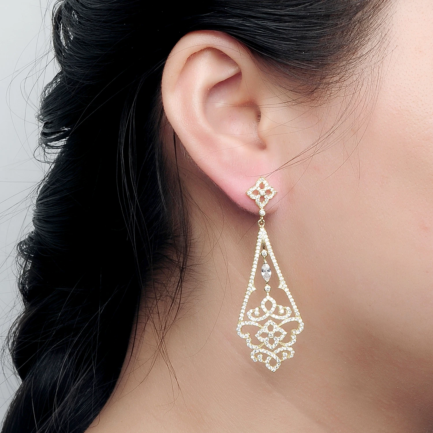 Luxury women 925 Sterling Silver Gold Plated Earrings wedding Earrings Drop Wholesale Arabic Jewelry(图4)
