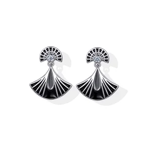 Original Design Women Fashion Jewelry 9K 14K 18K White Gold Stud Dangle Earrings Fan Shape Design Charm Earring Gift