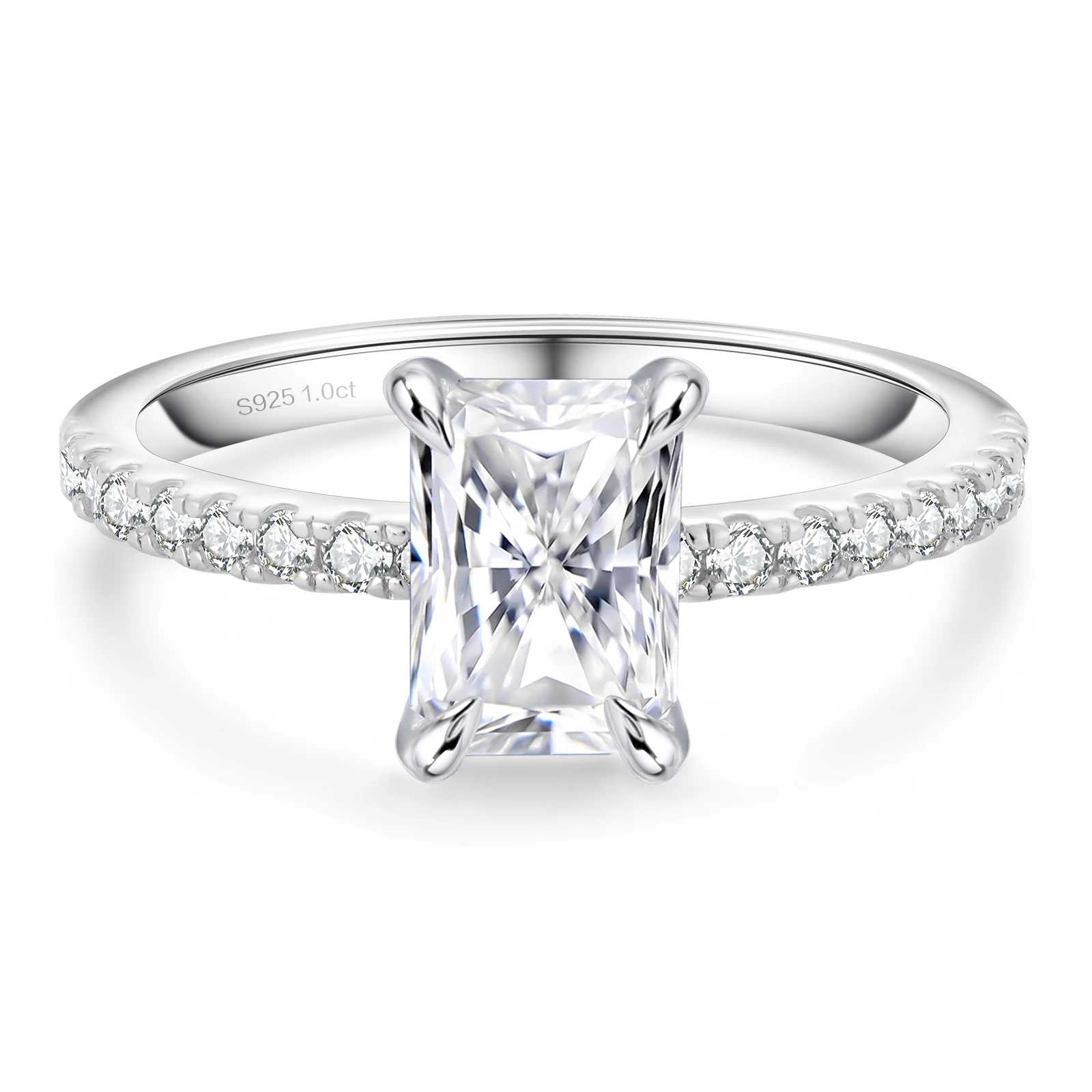 Solid S925 Fine Jewelry Engagement White 14K Gold Plated 1CT Moissanite Diamond Radiant Cut 925 Sterling Silver Rings for Women
