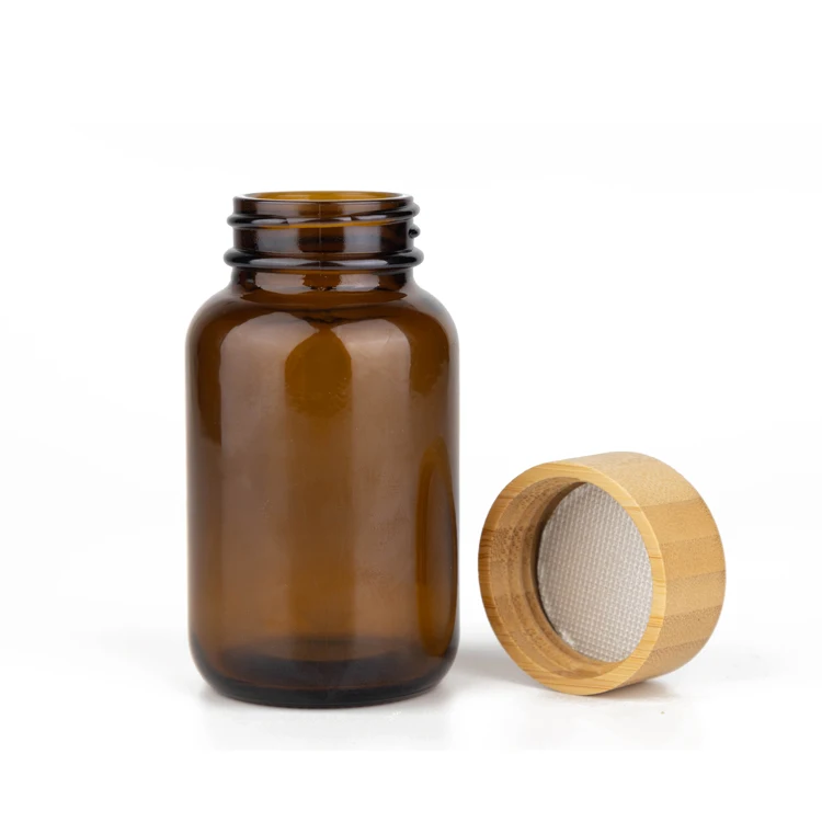 amber glass pill bottle packaging with