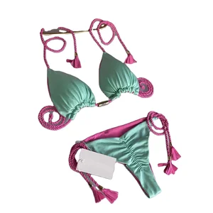 European American Women's Sexy Bikini New Solid Eco-friendly 2 Piece Set Swimwear XS Size Triangle Bag Bikini Foreign Trade