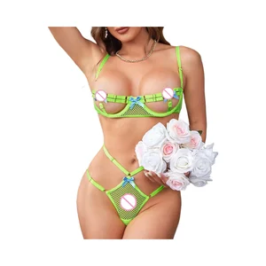2026 New Fashion Sexy Women's Underwear Set Open Bra Erotic Panties with Lace Decoration Fun Splicing Strap Bow Tie Heavy Crafts