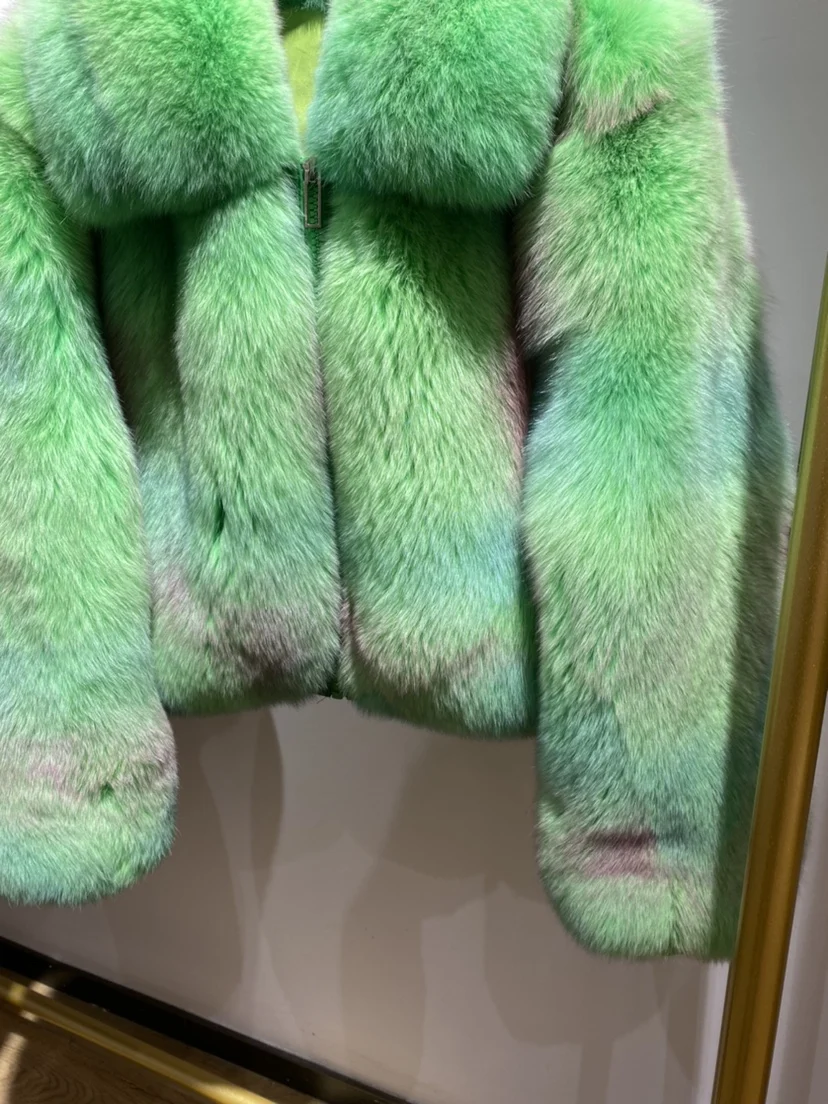 Custom Wholesale Women Real Greenfox Fur Coat Natural Fox Fur Jacket ...